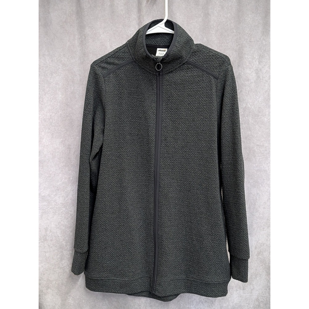 Avia Mens Textured Fleece Full Zip Jacket Charcoal Gray Mock Neck RN52469 Size M